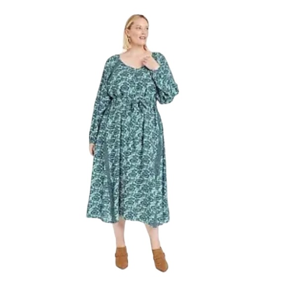 Knox Rose Green Floral Modest Prairie Style Maxi Dress Soft Comfy Cotton New 1X - Picture 2 of 3